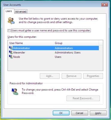 Advanced User controls in Windows Vista.