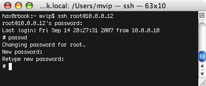 With the same IP as before, SSH in using Terminal and run ‘passwd’ to change the root password.
